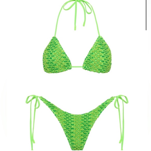 Triangl Crochet Grasse Green Thong Bikini Set S - Picture 3 of 8